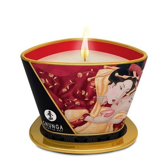 Массажная свеча с афродизиаками Shunga Massage Candle (170 мл), Ігристе полуничне вино