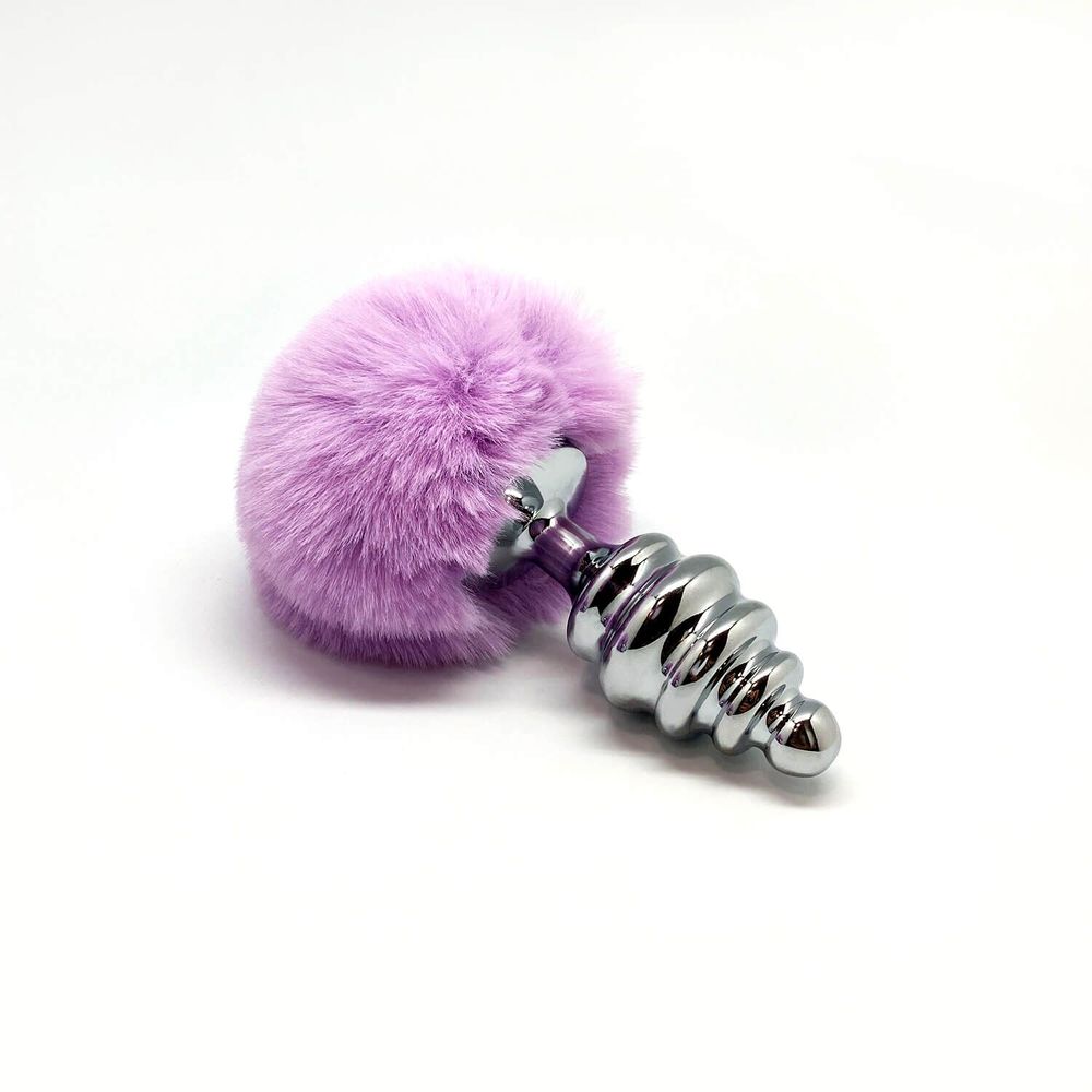 Металева анальна пробка Кролячий хвостик Alive Fluffly Twist Plug L Purple SO6310 фото