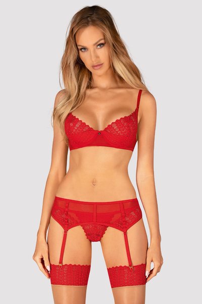 Комплект с поясом Obsessive Ingridia garter belt set Красный M/L 100413 фото