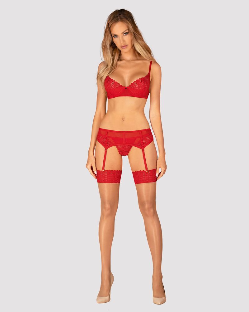 Комплект із поясом Obsessive Ingridia garter belt set Червоний XS/S 100412 фото