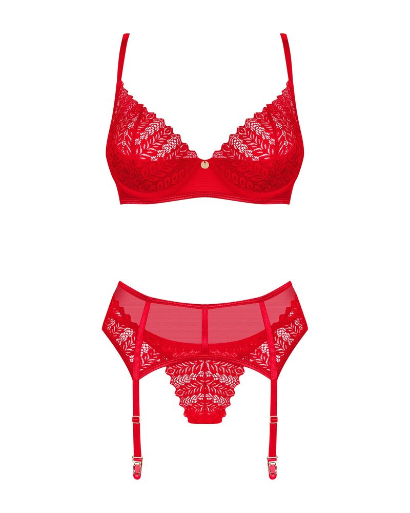 Комплект с поясом Obsessive Ingridia garter belt set Красный XS/S 100412 фото
