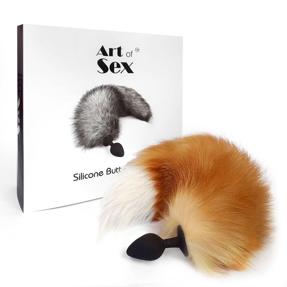 Силіконова анальна пробка з хвостом із натурального хутра Art of Sex size M Foxy fox SO6188 фото