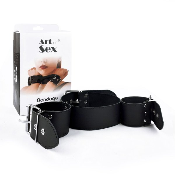 Ошейник с наручниками из натуральной кожи Art of Sex - Bondage Collar with Handcuffs SO6618-SO-T фото