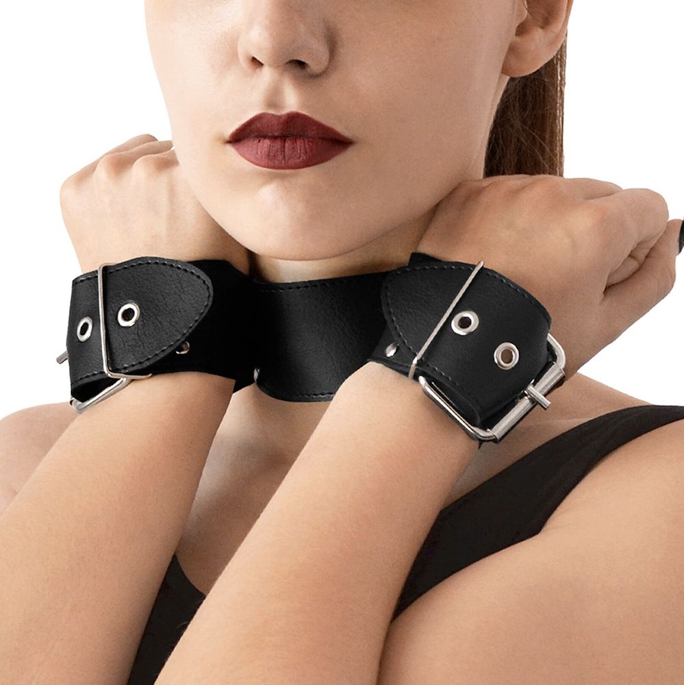 Нашийник з наручниками з натуральної шкіри Art of Sex - Bondage Collar with Handcuffs SO6618-SO-T фото