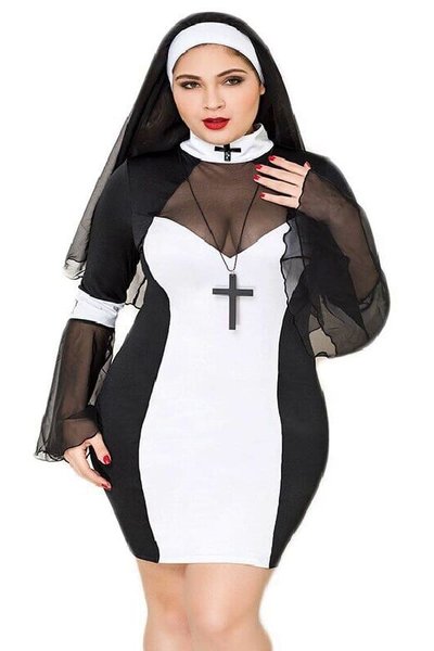 Эротический костюм монашки JSY P71109 Черно-белый PLUS SO8359 фото