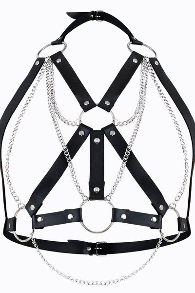 Портупея с цепочками Art of Sex Aiden Leather harness Черная XS/S/M SO8396 фото