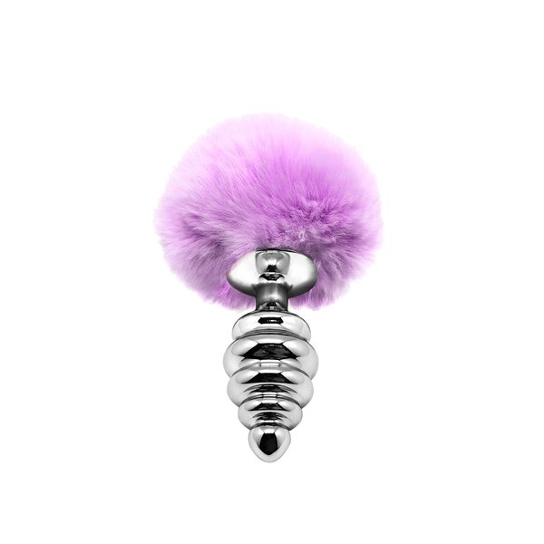 Металева анальна пробка Кролячий хвостик Alive Fluffly Twist Plug M Purple SO6308 фото