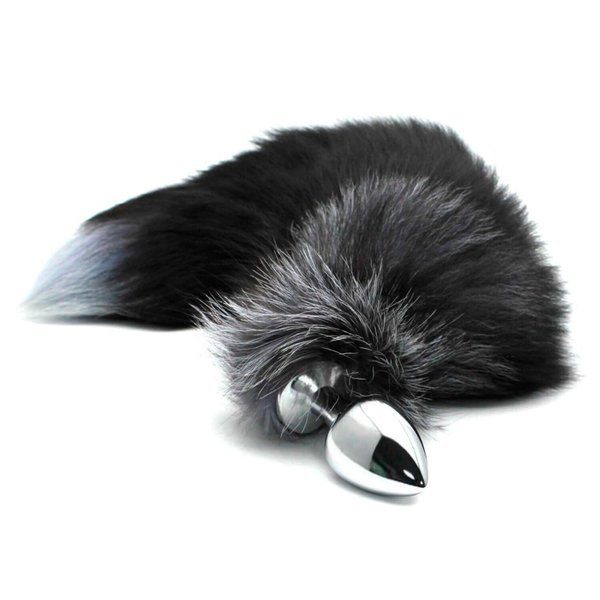 Металева анальна пробка Лисячий хвіст Alive Black And White Fox Tail L SO6323 фото