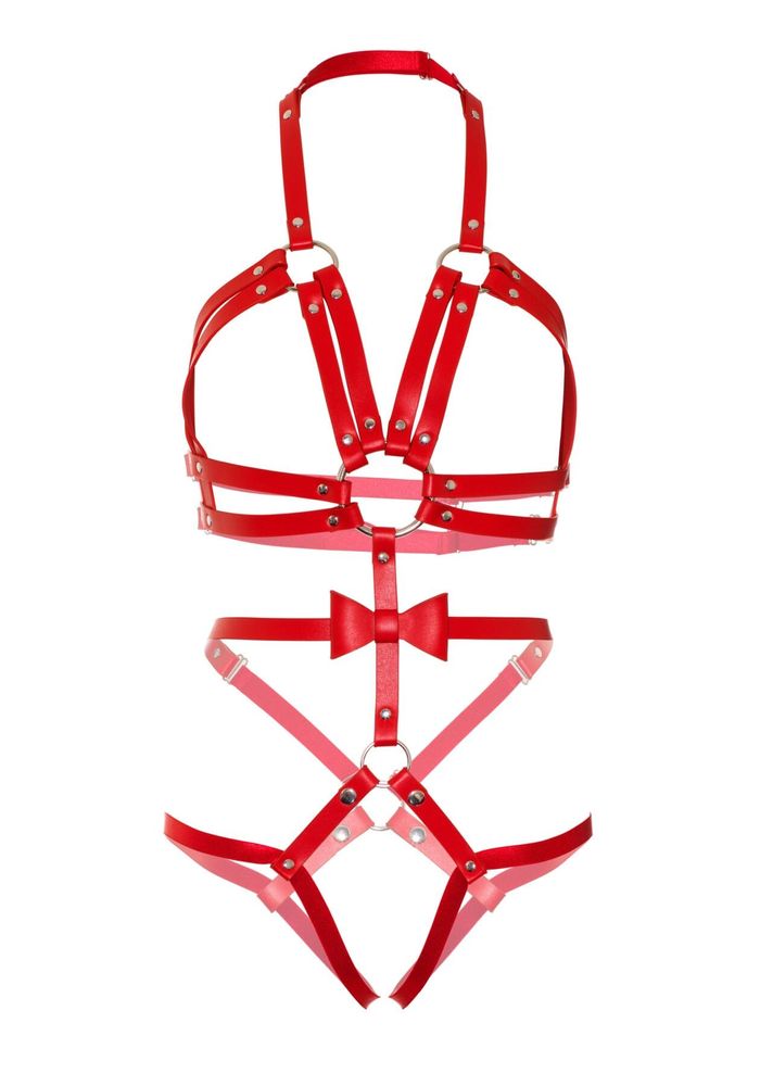 Портупея-боді Leg Avenue Studded O-ring harness teddy Червоний M SO8561 фото
