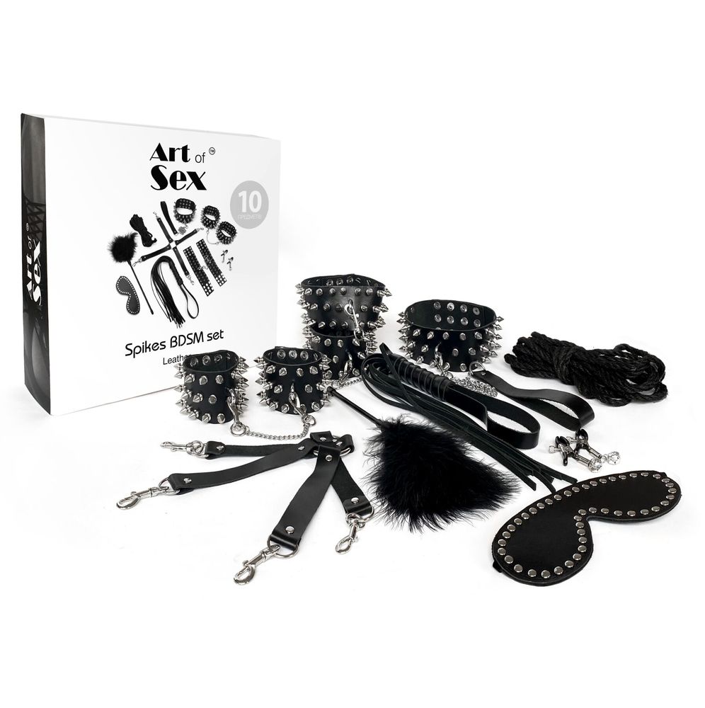 Набір Art of Sex - Spikes BDSM Set Leather, 10 предметів, натуральна шкіра SO7140-SO-T фото
