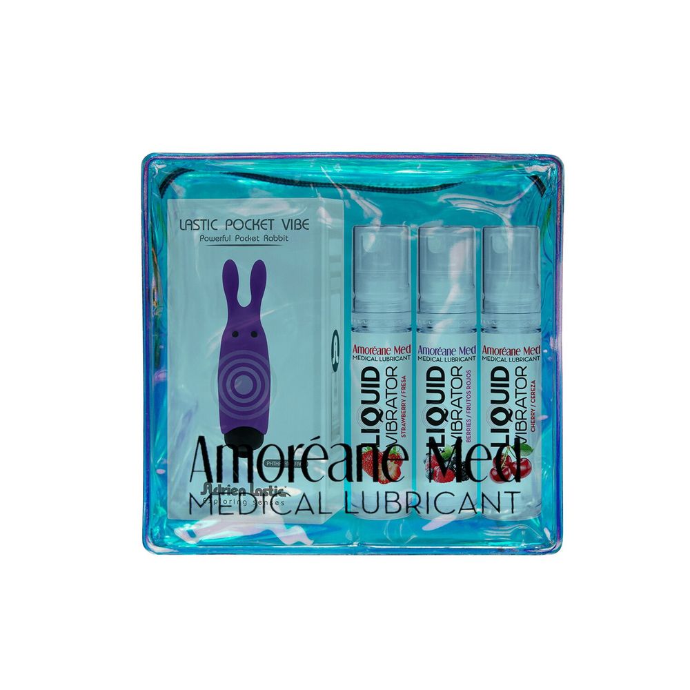 Набір з 3-х смаків стимулюючого лубриканта Amoreane Med (3х10мл) та вібропулі Adrien Lastic Purple SO6019-SO-T фото