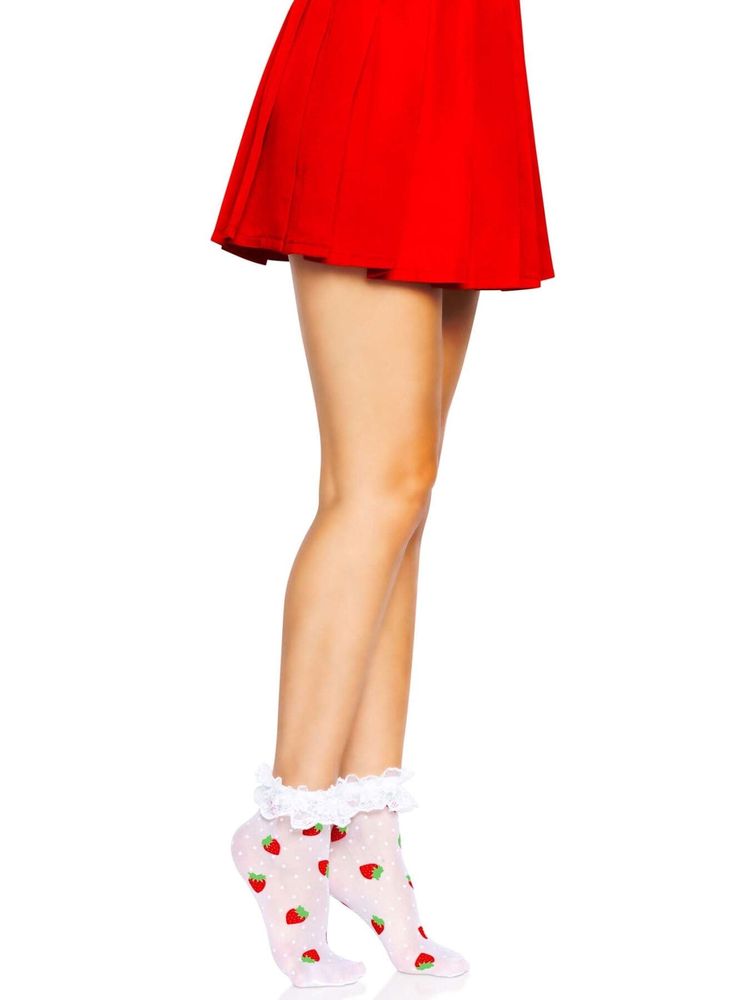 Носки женские с клубничным принтом Leg Avenue Strawberry ruffle top anklets One size Белые