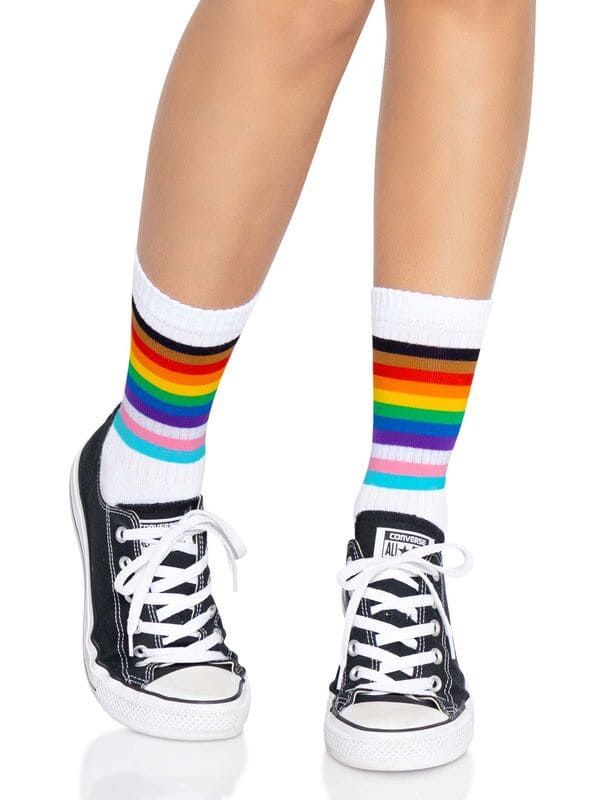 Шкарпетки жіночі в смужку веселка Leg Avenue Pride crew socks Rainbow 37–43 розмір Білі