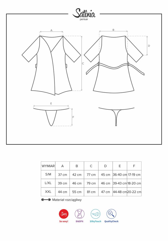 Жіночий атласний халат із стрінгами Obsessive Satinia robe 65230 фото